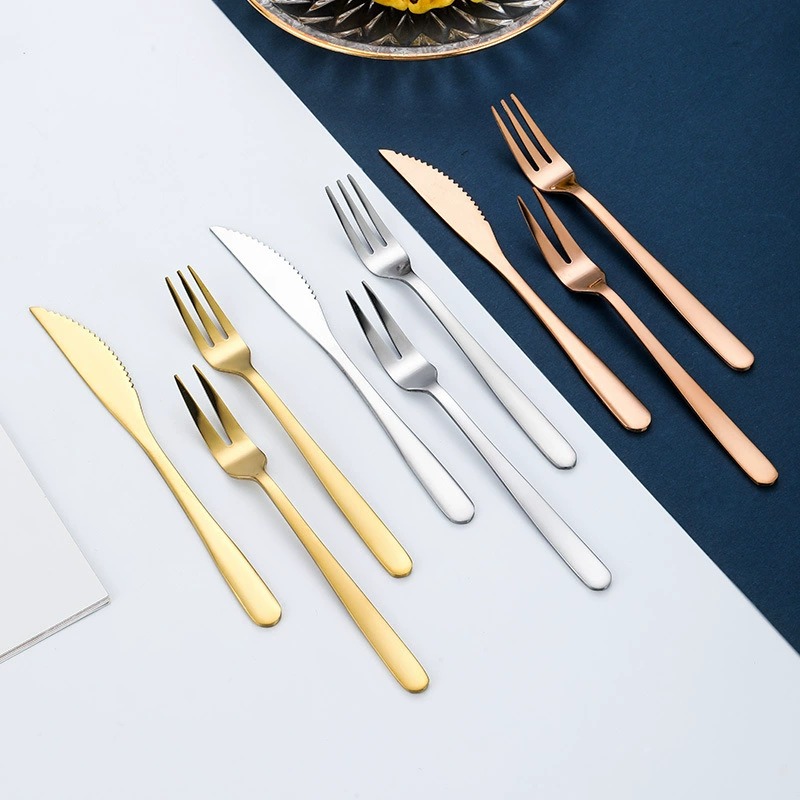 Gold Stainless Steel Mooncake Knife Fork, Creative 2-Tine Fruit Dessert Mini Fork - Image 3