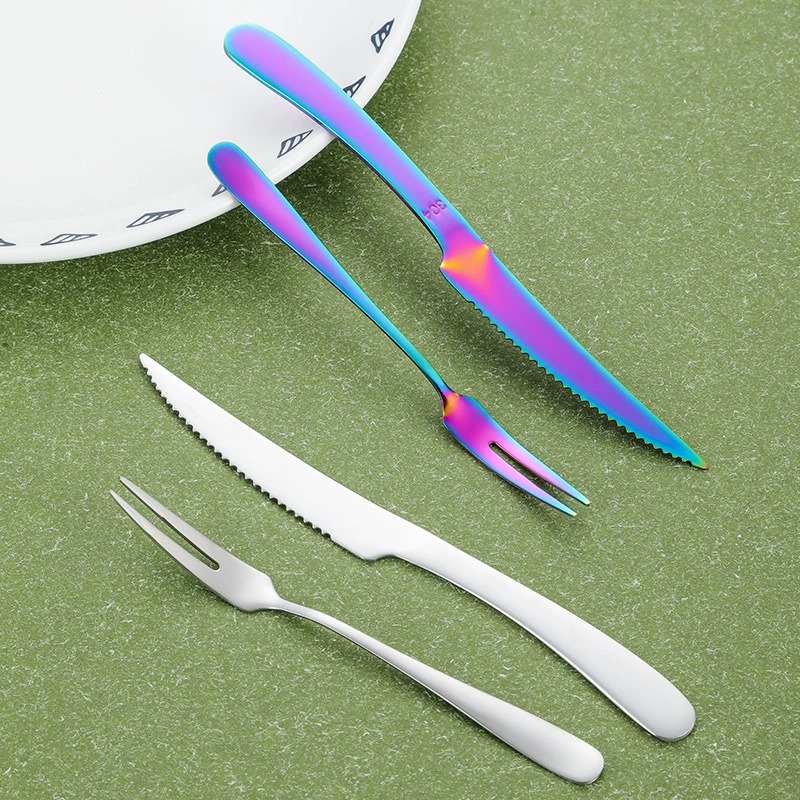 Gold Stainless Steel Mooncake Knife 2-Tine Fruit Dessert Fork - Image 3