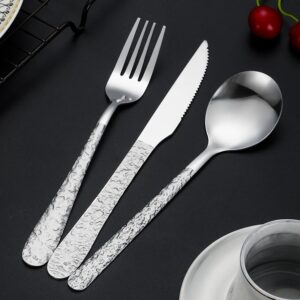 410 Stainless Steel Hotel Western Cutlery Set, Steak Knives, Forks, Spoons, Coffee Spoons & Dessert Forks, Creative Stone Grain Series Tableware