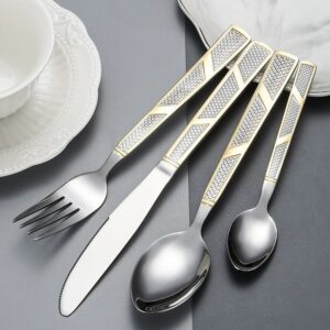 High-End Gold Plated Stainless Steel Western Cutlery Set, Dinner Knives, Spoons and Forks