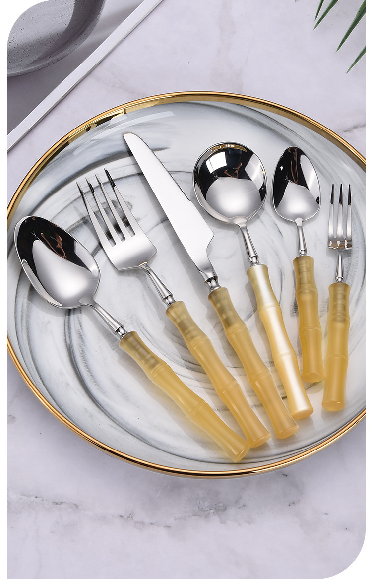 Acrylic Creative Bamboo Joint 304 Stainless Steel Cutlery Set, Household Dessert Spoons, Honey Stirring Spoons, Pasta Forks, Mooncake Knives & Forks - Image 4
