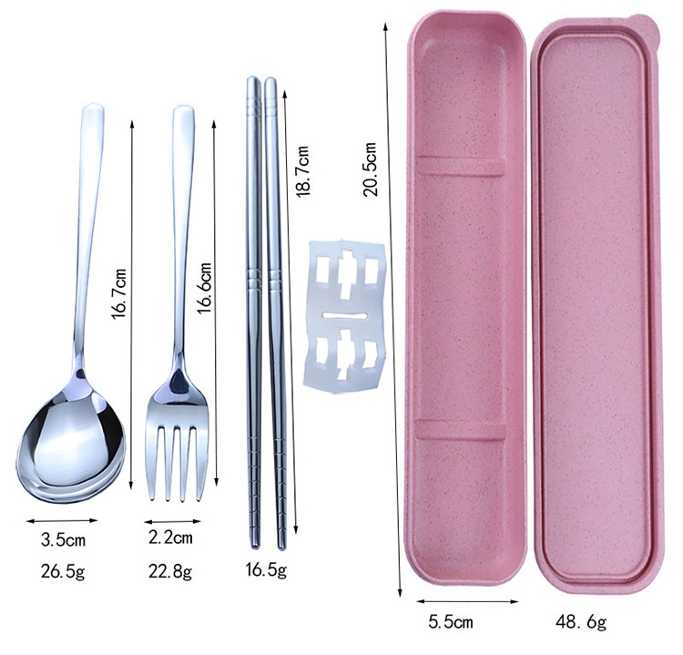 3Pcs Korean 304 Stainless Steel Spoon Fork Chopstick Set, Portable Essential Cutlery for Student Travel Home - Image 8