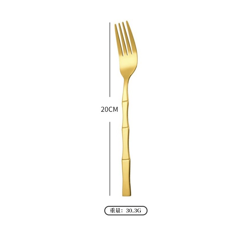 Creative Bamboo Joint Handle Gold Plated Stainless Steel Western Cutlery Set, Steak Knives Forks, Soup Spoons & Dessert Spoon Forks - Image 8