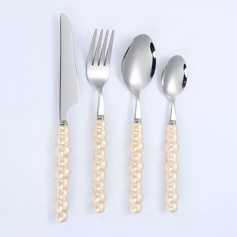 Creative Pearl Texture Stainless Steel Cutlery Set, Macaron Color Series, Premium High-Gloss Tableware, Multi-Purpose Rice Spoons, Knives and Forks - Image 8
