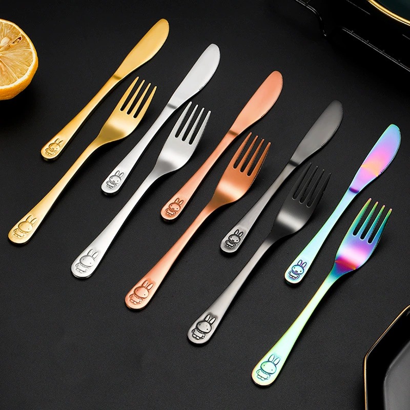 304 Stainless Steel Cartoon Rabbit Kids Tableware Set, Child Dinner Spoon Fork Knife for Soup & Meals - Image 4