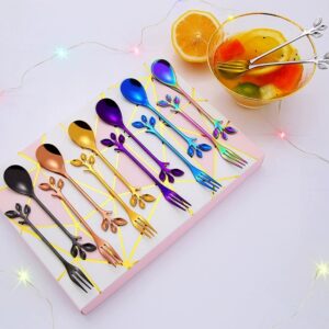 Leaf Branch Stainless Steel Coffee Honey Spoon Fruit Fork, Creative Wedding Souvenir Gift Utensils