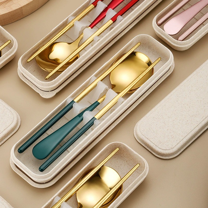 2Pcs Viral 304 Stainless Steel Spoon Chopstick Set, Portable Essential Cutlery for Travel Home Use