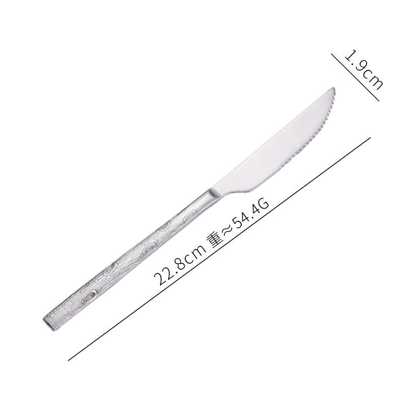 Creative Light Luxury Stainless Steel Cutlery Set With Wood Grain Handles, Steak Knives & Forks, Pasta Forks, Dessert Spoons - Image 4