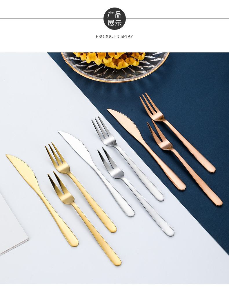 Gold Stainless Steel Mooncake Knife Fork, Creative 2-Tine Fruit Dessert Mini Fork - Image 10