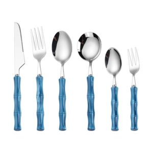 Luxury Vintage 304 Stainless Steel Bamboo Joint Cutlery Set, Elegant Dessert Spoons & Western Steak Knives