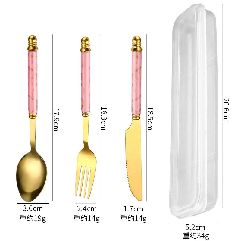 Stainless Steel Cutlery Set with Marble Grain Handles, Popular Gold 4-Piece Western Tableware, Steak Knives Forks Spoons - Image 6