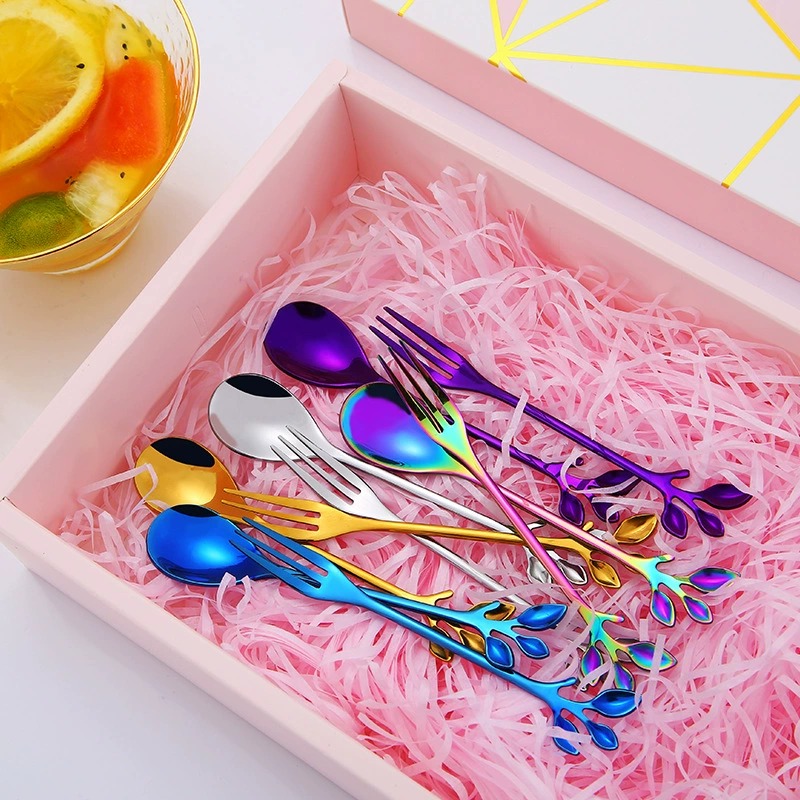 Leaf Branch Stainless Steel Coffee Honey Spoon Fruit Fork, Creative Wedding Souvenir Gift Utensils - Image 4