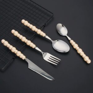 New Arrival 304 Stainless Steel Pearl Series Cutlery Set, Elegant Knives Forks Spoons, Household Ceramic Pearl Soup Spoons