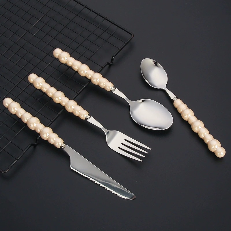 New Arrival 304 Stainless Steel Pearl Series Cutlery Set, Elegant Knives Forks Spoons, Household Ceramic Pearl Soup Spoons