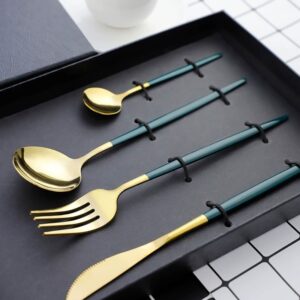 Colorful 304 Portugal Stainless Steel Cutlery 4Pcs Box Set, Western Dessert Knife Fork Spoon with Storage Box