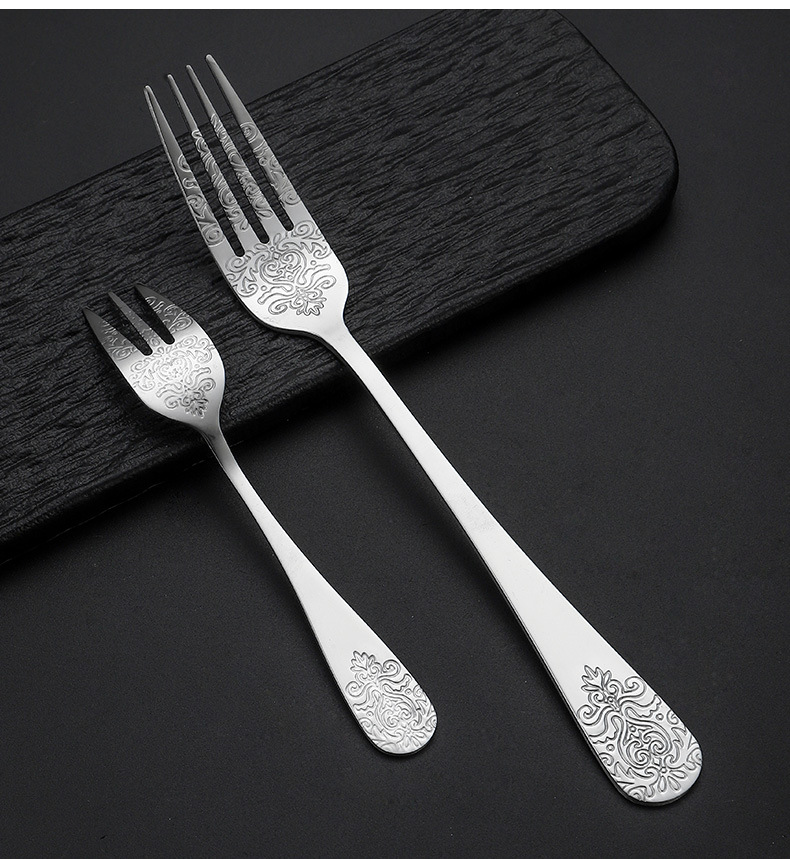 Vintage Double Head Floral Pattern Stainless Steel Cutlery Set, Western Steak Knives Forks Spoons for Hotel & Gift Use - Image 6