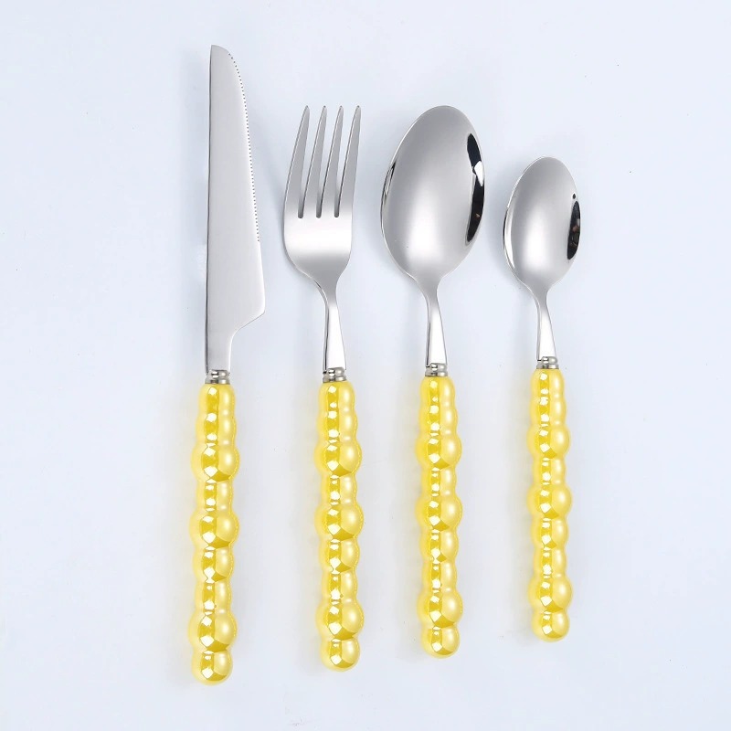 Creative Pearl Texture Stainless Steel Cutlery Set, Macaron Color Series, Premium High-Gloss Tableware, Multi-Purpose Rice Spoons, Knives and Forks - Image 6