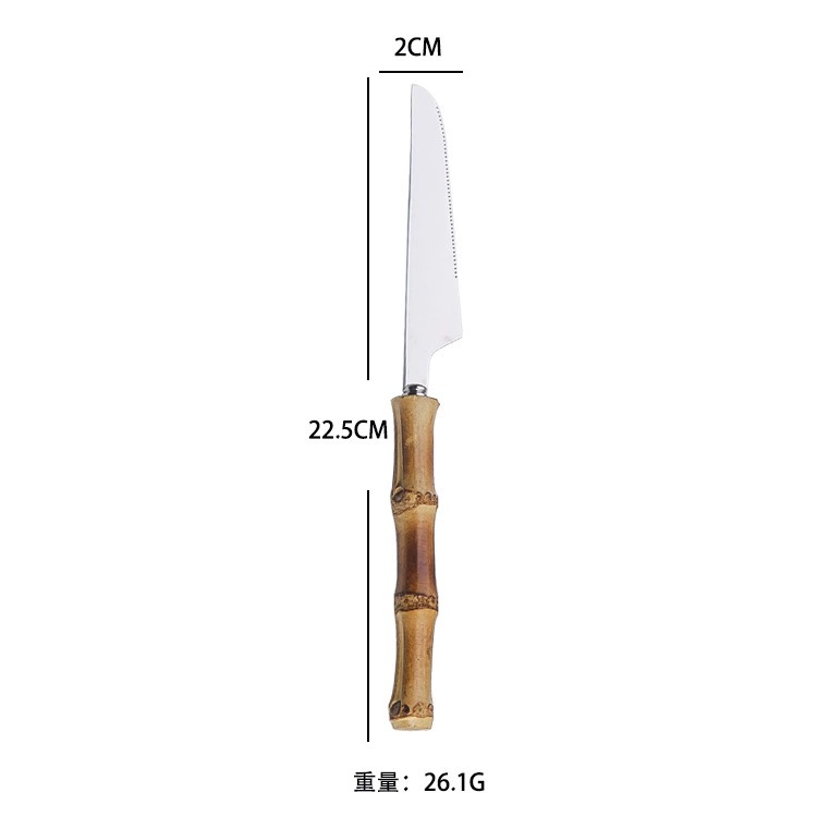 Bamboo Joint Handle Stainless Steel Western Cutlery Gift Set, Steak Knives Forks, Cake & Dessert Spoons - Image 2