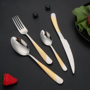 Star Diamond 304 Stainless Steel Western Cutlery 4-Piece Set, Titanium Gold Plated Steak Knives and Forks for Hotel Use