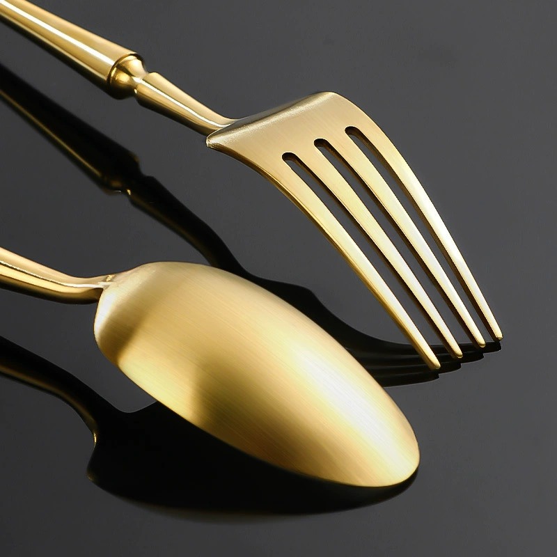 304 Stainless Steel Slim Waist Cutlery Set, Luxury Vintage Gold Steak Forks & Spoons for Restaurant and Hotel - Image 2