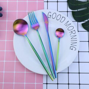 4Pcs Satin Polish Portugal Stainless Steel Steak Tableware Set, Home Western Knife Fork Spoon with Plate