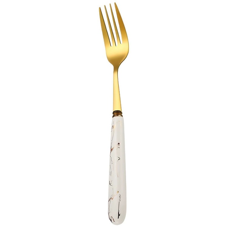 New Arrival 24 Pcs Stainless Steel Cutlery Set In Stock, Gold Plated Ceramic Handle Knives Forks Spoons With Storage Rack Gift Box Set - Image 4