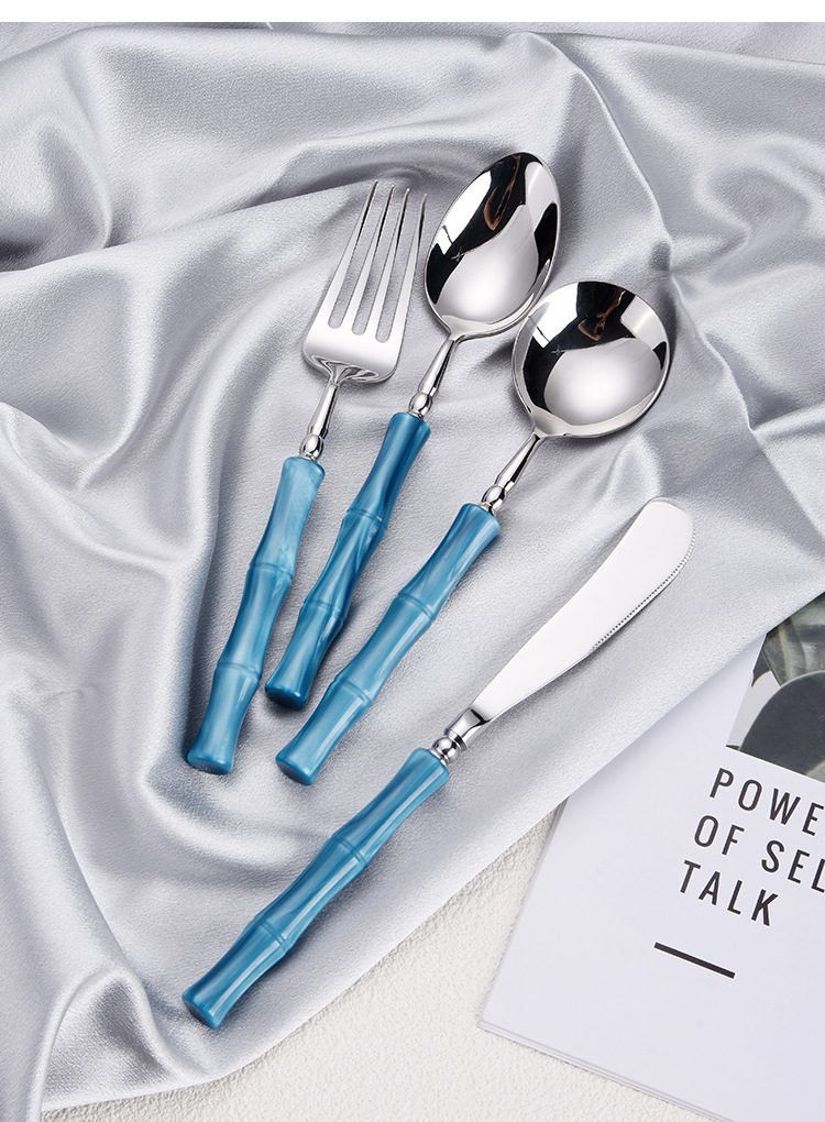 Stainless Steel Bamboo Joint Cutlery Set, Elegant Steak Knives & Forks, Milk Tea Stirring Spoons, Portable Dessert Spoons and Forks - Image 3