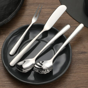 Elegant Thickened 304 Stainless Steel Western Cutlery Set, Steak Knife Fork Spoon for Hotel Coffee Dessert
