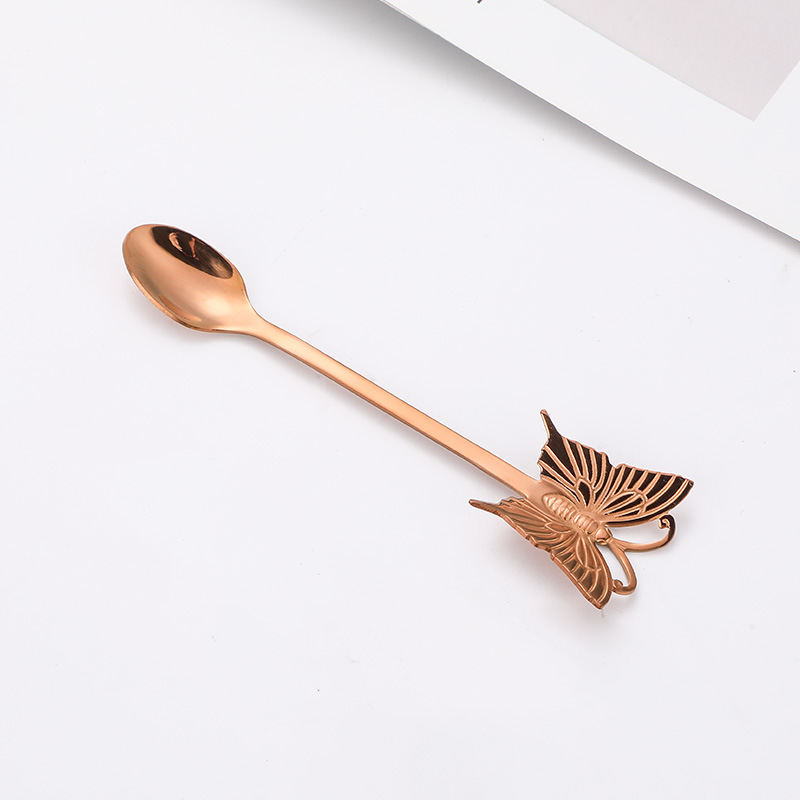 Butterfly Design 304 Stainless Steel Spoon and Fork, Hanging Coffee Spoon, Gold Plated Dessert Spoon Fruit Fork, Gift Tableware - Image 3