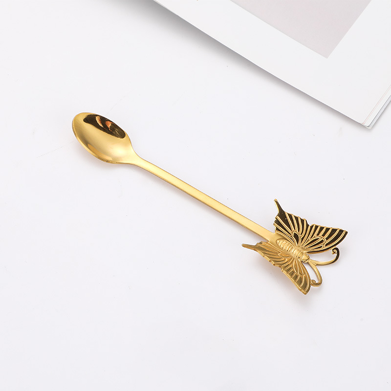 Butterfly Design 304 Stainless Steel Spoon and Fork, Hanging Coffee Spoon, Gold Plated Dessert Spoon Fruit Fork, Gift Tableware - Image 6