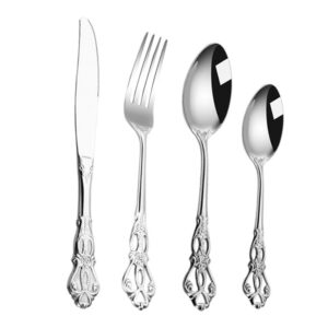Custom Stainless Steel Cutlery Set, Vintage Embossed Western Forks, Nordic Palace Style Gold Spoons, Knives and Forks