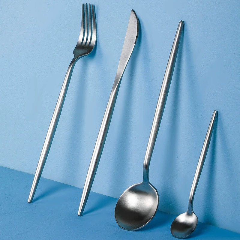 Sanded Stainless Steel Steak Knives, Forks & Spoons, Thickened, High Appearance Level Ins-Style Tableware Set - Image 2