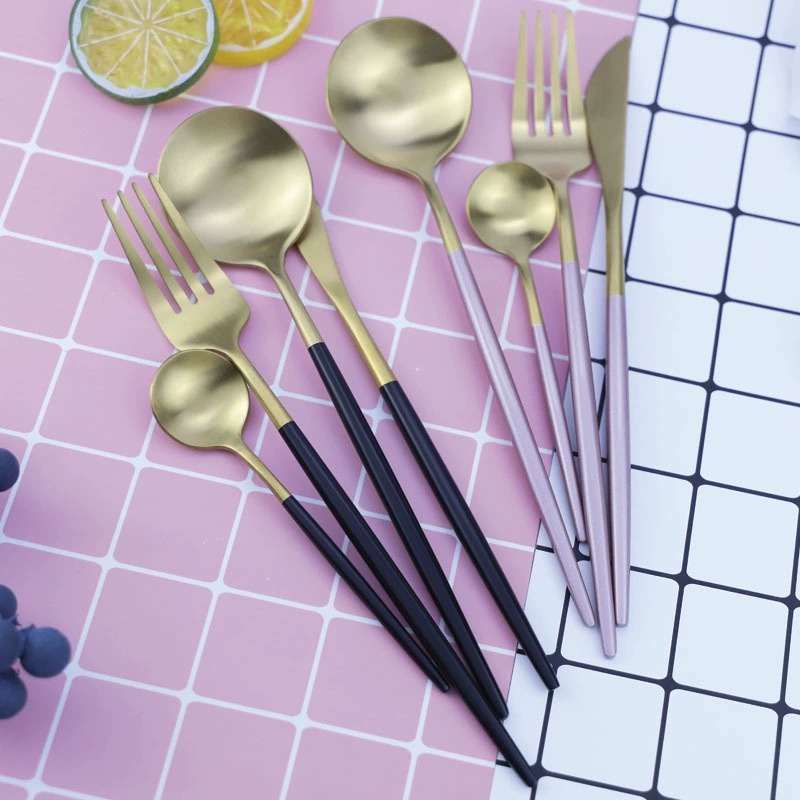 Satin Polish Portugal Stainless Steel Single Tableware, Gold Coated Steak Cutlery Tea Spoon for Home Western Dining - Image 3