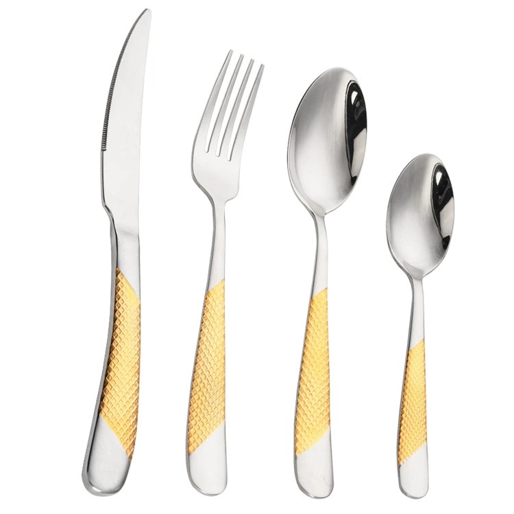 Star Diamond 304 Stainless Steel Western Cutlery 4-Piece Set, Titanium Gold Plated Steak Knives and Forks for Hotel Use - Image 2