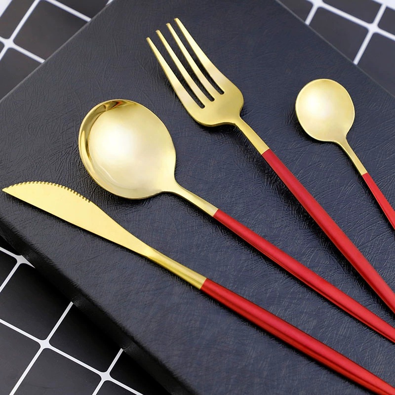 Colorful 304 Portugal Stainless Steel Cutlery 4Pcs Box Set, Western Dessert Knife Fork Spoon with Storage Box - Image 2