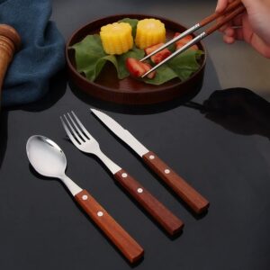 304 Stainless Steel Cutlery Set With Rosewood Handles, Western Hotel Tableware, Steak Knives, Forks, Chopsticks & Dessert Spoons