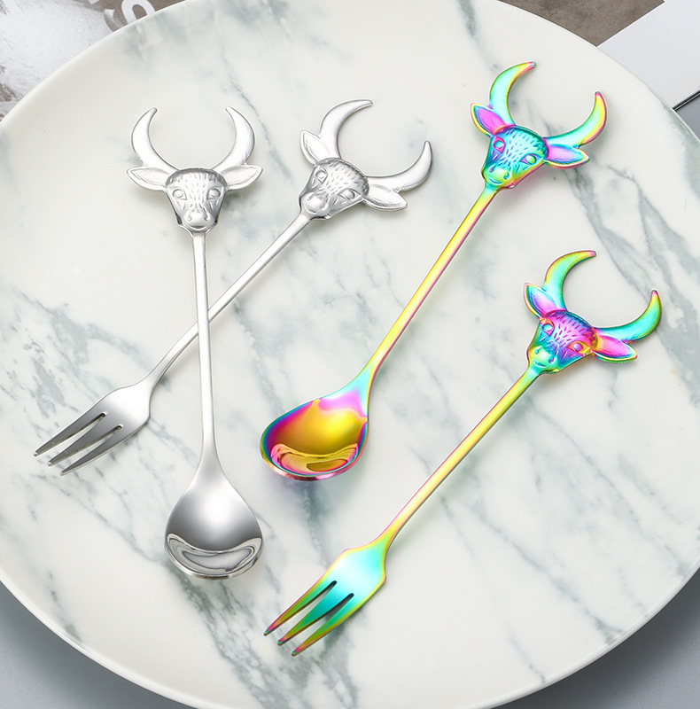Wholesale Cartoon Cow Head Stainless Steel Stir Spoon, Coffee Milk Powder Spoon for Gift Giveaways - Image 9