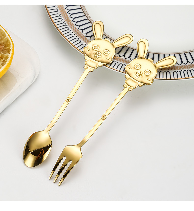Ins Cute Rabbit Stainless Steel Fruit Dessert Fork, Creative Kids Spoon Fruit Picks for Home - Image 9