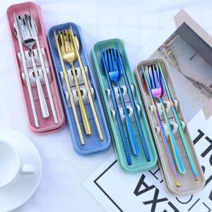 3Pcs Korean 304 Stainless Steel Spoon Fork Chopstick Set, Portable Essential Cutlery for Student Travel Home