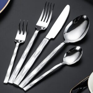 Thickened Stainless Steel Tableware Set, Diamond Shaped Steak Knives, Forks & Spoons, Hotel Western Food Cutlery for Household Use