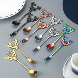 Gold Long Handle Bar Stirring Spoon, European 304 Stainless Steel Deer Head Spoon Fork