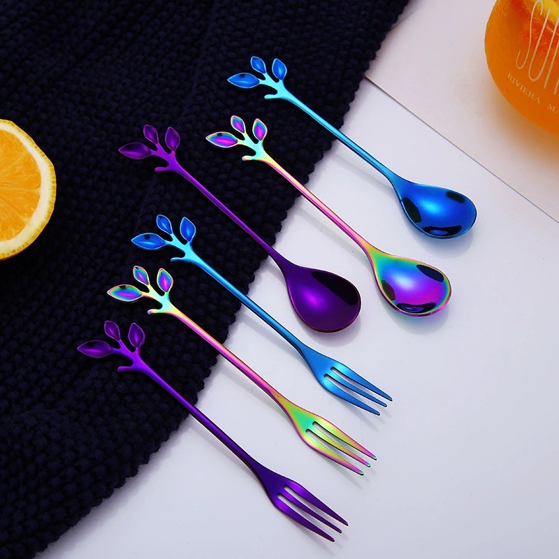 Leaf Branch Stainless Steel Coffee Honey Spoon Fruit Fork, Creative Wedding Souvenir Gift Utensils - Image 2
