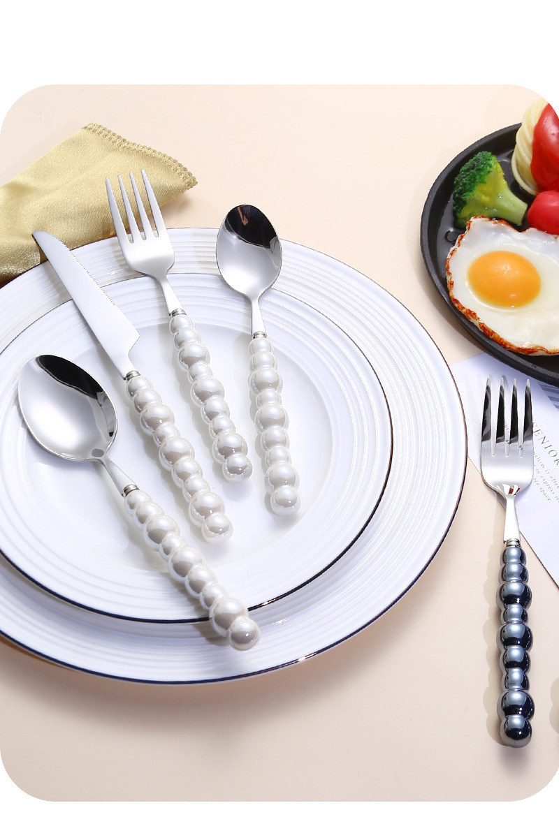 Creative Pearl Texture Stainless Steel Cutlery Set, Macaron Color Series, Premium High-Gloss Tableware, Multi-Purpose Rice Spoons, Knives and Forks - Image 10