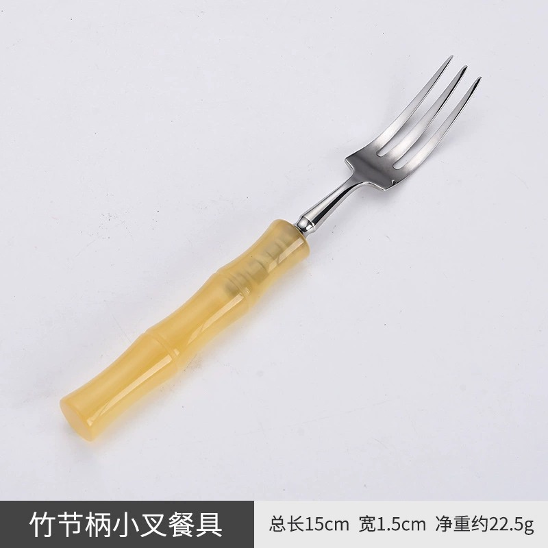 Acrylic Creative Bamboo Joint 304 Stainless Steel Cutlery Set, Household Dessert Spoons, Honey Stirring Spoons, Pasta Forks, Mooncake Knives & Forks - Image 3