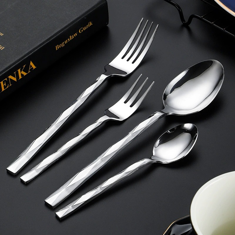 Thickened Stainless Steel Tableware Set, Diamond Shaped Steak Knives, Forks & Spoons, Hotel Western Food Cutlery for Household Use - Image 3