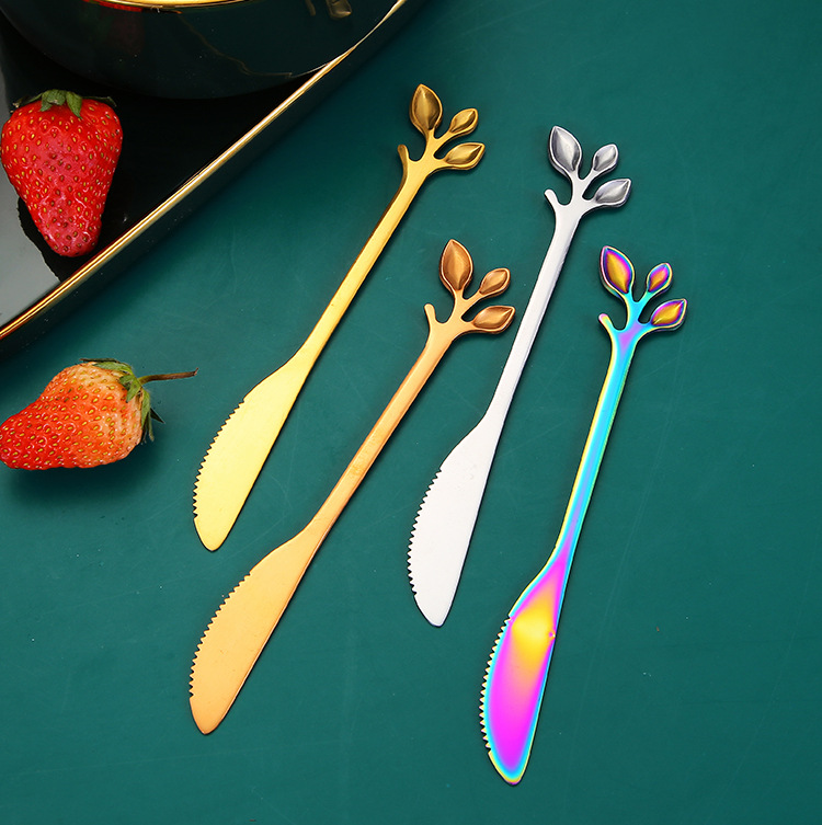 Stainless Steel Leaf Knife Fork Spoon, Mooncake Fruit Dessert Fork Gift Set - Image 2