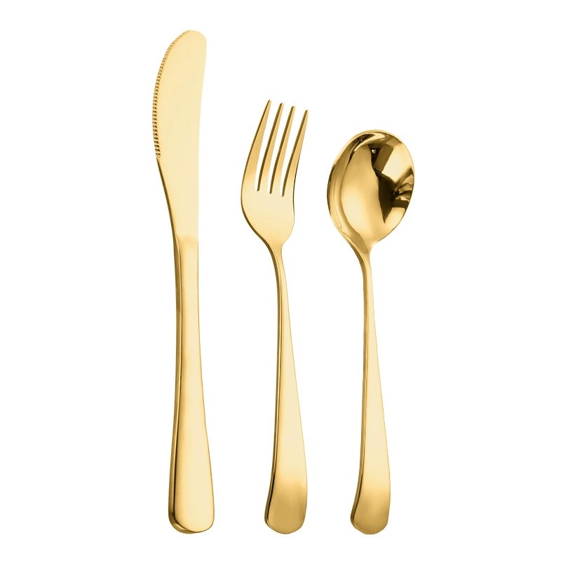 304 Stainless Steel Viral Round Spoon Set, Titanium Gold Coated Dessert Soup Knife Fork Spoon - Image 5