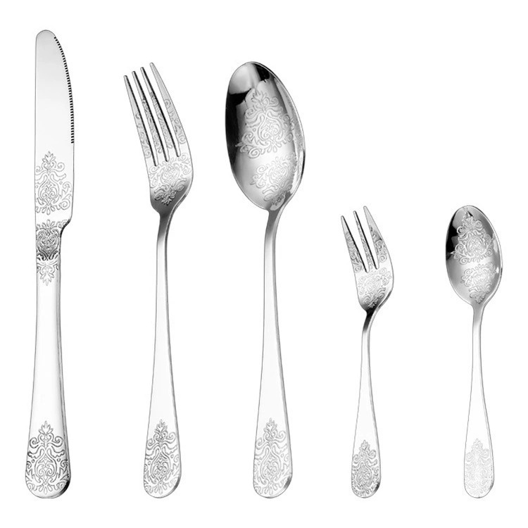 Vintage Double Head Floral Pattern Stainless Steel Cutlery Set, Western Steak Knives Forks Spoons for Hotel & Gift Use - Image 4