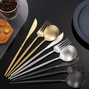 304 Stainless Steel Spoons with Heat-Resistant Hollow Handles, Korean Long Handle Soup Spoons, Clay Pot Rice Spoons, Steak Knives and Forks