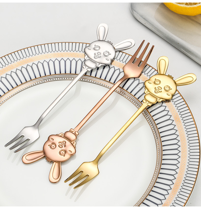 Ins Cute Rabbit Stainless Steel Fruit Dessert Fork, Creative Kids Spoon Fruit Picks for Home - Image 11